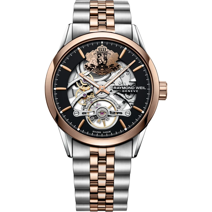 Мъжки ръчен часовник с автоматичен механизъм - корпус от Стомана - Стоманена верижка - цвят Скелетон Розово Злато