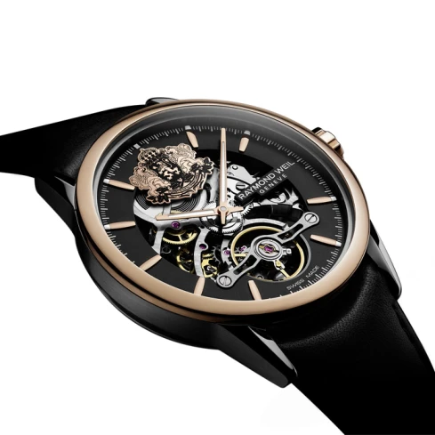 Мъжки ръчен часовник с автоматичен механизъм - корпус от Стомана - Стоманена верижка - цвят Скелетон Розово Злато