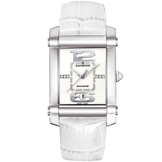 Дамски ръчен часовник с кварцов механизъм - корпус от Стомана - Естествена кожа - цвят Бял