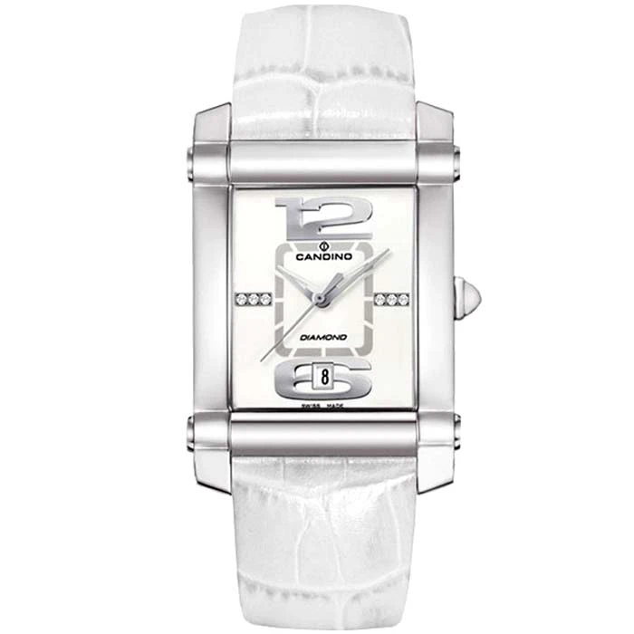 Дамски ръчен часовник с кварцов механизъм - корпус от Стомана - Естествена кожа - цвят Бял