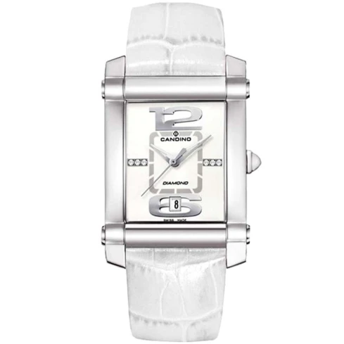 Дамски ръчен часовник с кварцов механизъм - корпус от Стомана - Естествена кожа - цвят Бял