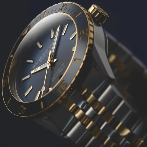 Мъжки ръчен часовник с автоматичен механизъм - корпус от Стомана и керамика - Стоманена верижка - цвят Син Злато