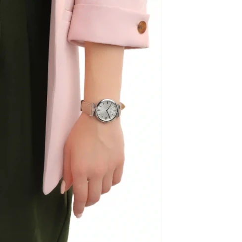 Дамски ръчен часовник с кварцов механизъм - корпус от Стомана - Естествена кожа - цвят Бял Кафяв