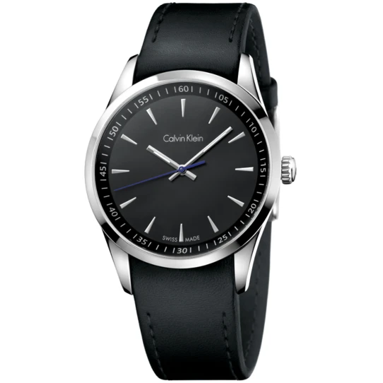 Calvin Klein K5A311C1 Bold - Мъжки ръчен часовник с кварцов механизъм - корпус от Стомана - Естествена кожа - цвят Черен Черен