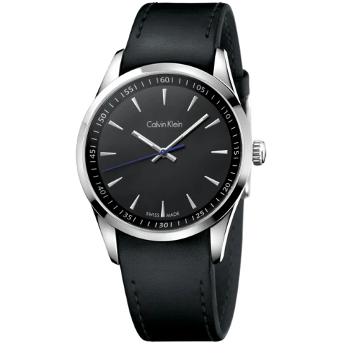 Calvin Klein K5A311C1 Bold - Мъжки ръчен часовник с кварцов механизъм - корпус от Стомана - Естествена кожа - цвят Черен Черен