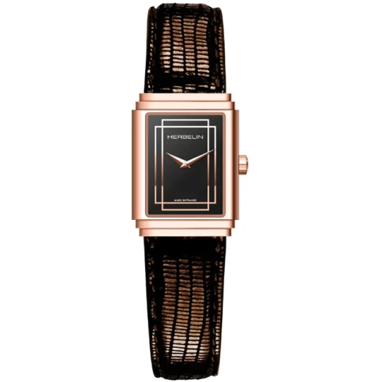 Дамски ръчен часовник с кварцов механизъм - корпус от Стомана - Естествена кожа - цвят Черен Кафяв