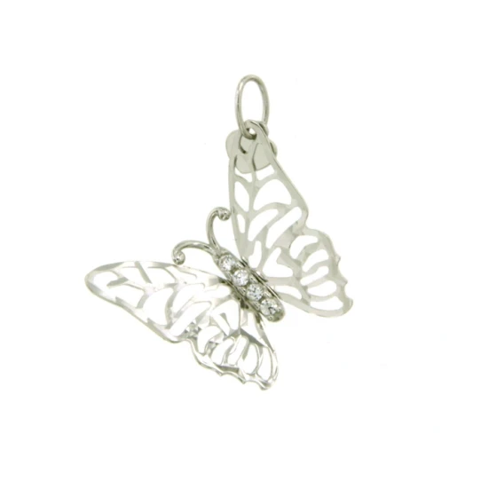 Дамски висулка от 14K Злато Бяло - с форма Пеперуда - Цирконий