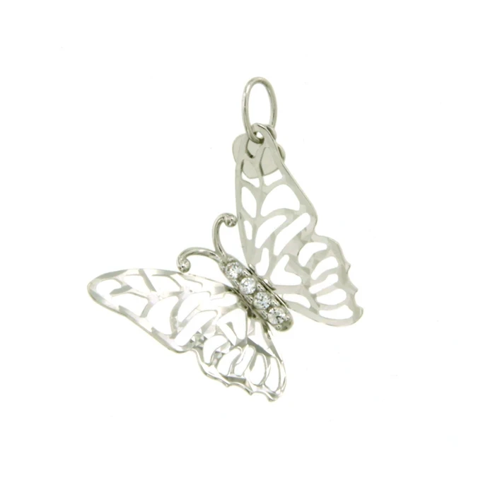 Дамски висулка от 14K Злато Бяло - с форма Пеперуда - Цирконий