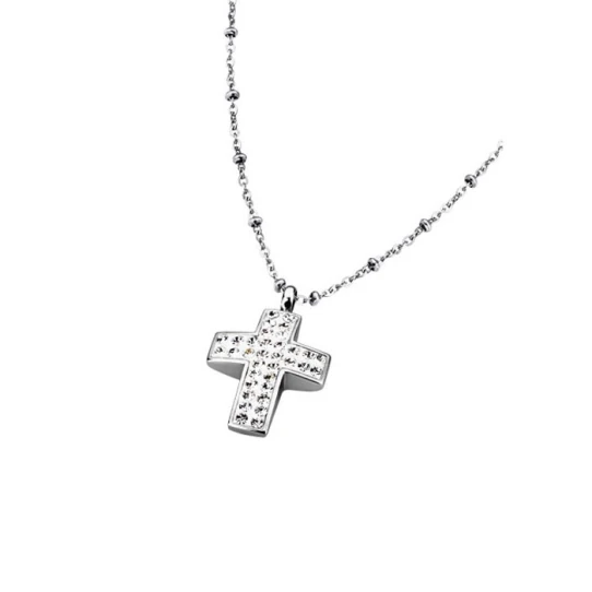 Дамски колие от 316l Медицинска стомана - с форма Кръст - Цирконий - Сив