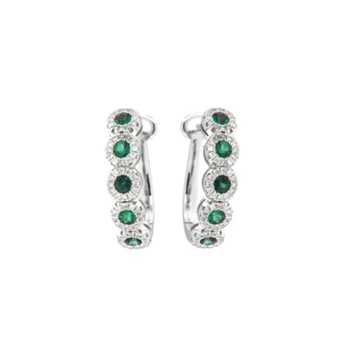 Дамски обеци от 18K Злато Бяло - с форма - Изумруд Диаманти