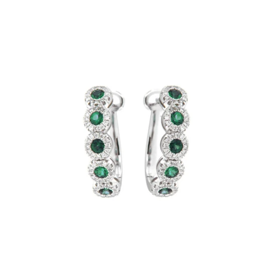Дамски обеци от 18K Злато Бяло - с форма - Изумруд Диаманти