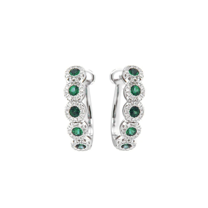 Дамски обеци от 18K Злато Бяло - с форма - Изумруд Диаманти