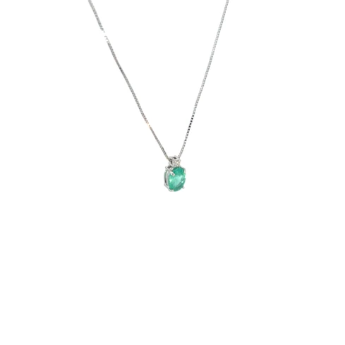 Дамски колие от 14K Злато Бяло - с форма Геометрия - Изумруд Диаманти - 14K Бяло злато / Изумруд
