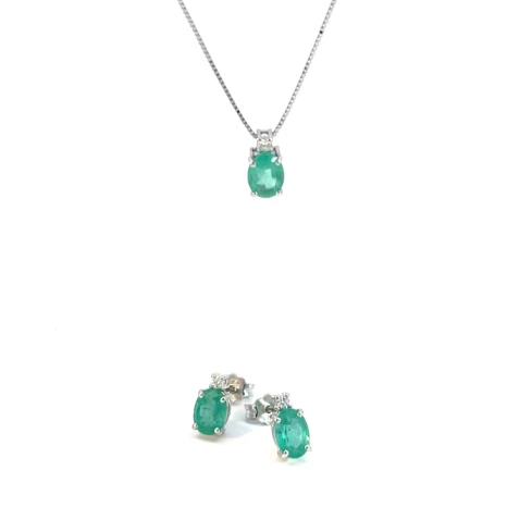 Дамски колие от 14K Злато Бяло - с форма Геометрия - Изумруд Диаманти - 14K Бяло злато / Изумруд