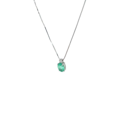 Дамски колие от 14K Злато Бяло - с форма Геометрия - Изумруд Диаманти - 14K Бяло злато / Изумруд