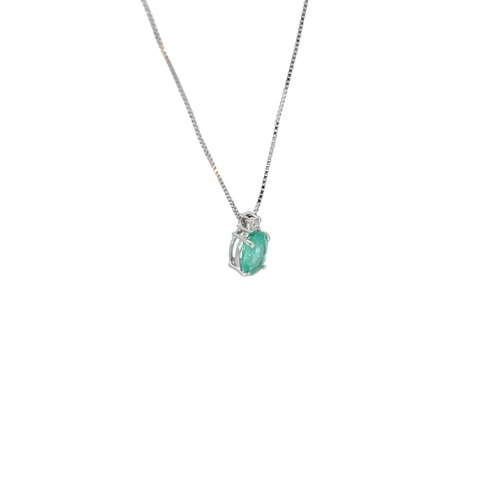 Дамски колие от 14K Злато Бяло - с форма Геометрия - Изумруд Диаманти - 14K Бяло злато / Изумруд