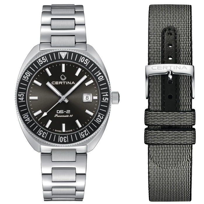 Мъжки ръчен часовник с автоматичен механизъм - корпус от Стомана и алуминий - Стоманена верижка - цвят Черен Сив