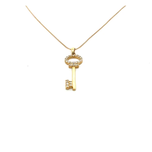 Дамски колие от 14K Злато Жълто - с форма Ключ - Цирконий