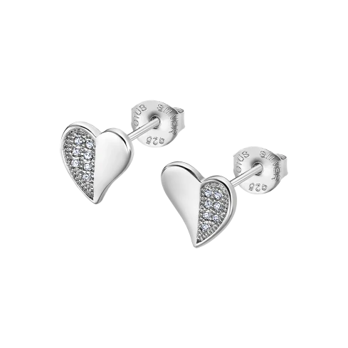 Дамски обеци от 925 Сребро - с форма Сърце - Цирконий