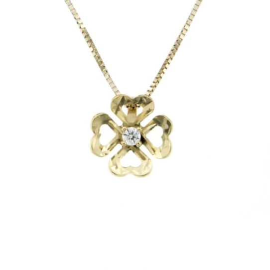 Дамски колие от 14K Злато Жълто - с форма Детелина - Цирконий