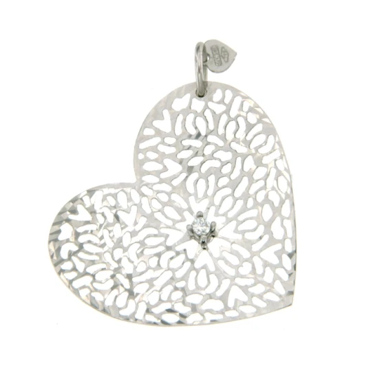Дамски колие от 14K Злато Бяло - с форма Сърце - Цирконий