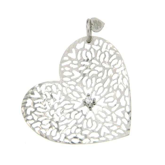 Дамски колие от 14K Злато Бяло - с форма Сърце - Цирконий