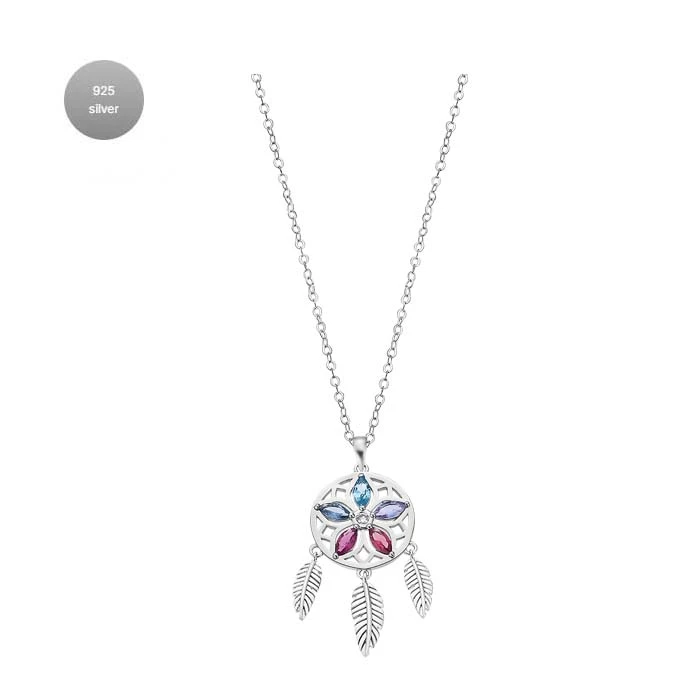 Дамски колие от 925 Сребро - с форма Цвете - Цирконий - Многоцветен