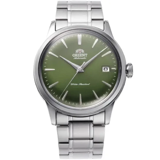 Мъжки ръчен часовник с механичен механизъм - корпус от Стомана - Стоманена верижка - цвят Зелен Сив