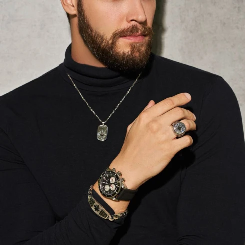 Мъжки пръстен от 925 Сребро - с форма Звезда - - Черен