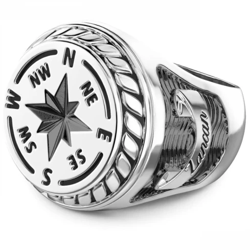 Мъжки пръстен от 925 Сребро - с форма Звезда - - Черен