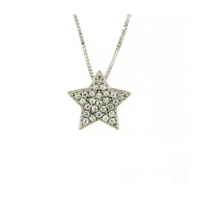 Дамски колие от 14K Злато Бяло - с форма Звезда - Цирконий