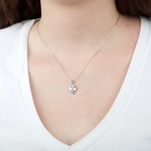 Дамски колие от 925 Сребро - с форма Цвете - Цирконий - Сив
