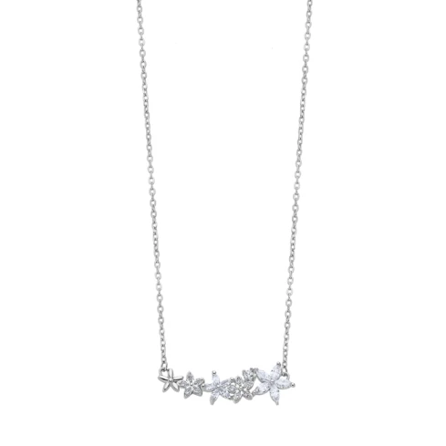 Дамски колие от 925 Сребро - с форма Цвете - Цирконий - Сив