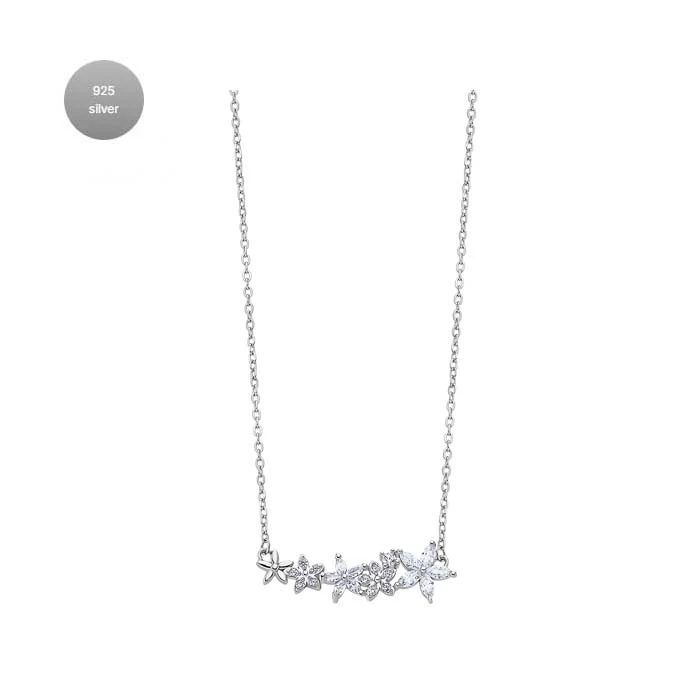 Дамски колие от 925 Сребро - с форма Цвете - Цирконий - Сив
