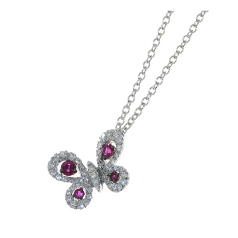 Дамски колие от 18K Злато Бяло - с форма Пеперуда - Рубин Диаманти