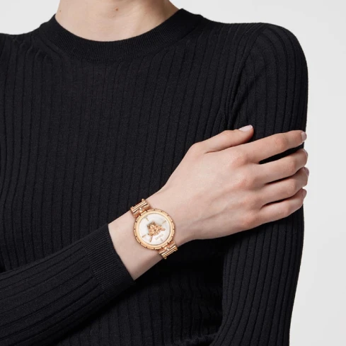 Дамски ръчен часовник с кварцов механизъм - корпус от Стомана - Стоманена верижка - цвят Бял Розово Злато