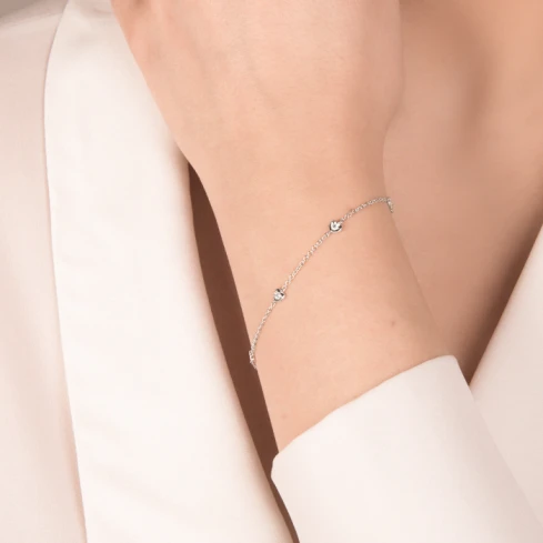 Дамски гривна от 18K Злато Бяло - с форма Сърце - Диаманти - Масивно бяло злато