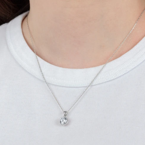 Дамски колие от 925 Сребро - с форма Други - Цирконий - Сив