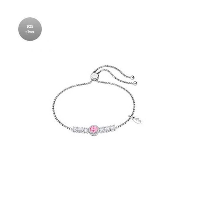 Дамски гривна от 925 Сребро - с форма Други - Кристали - Розов