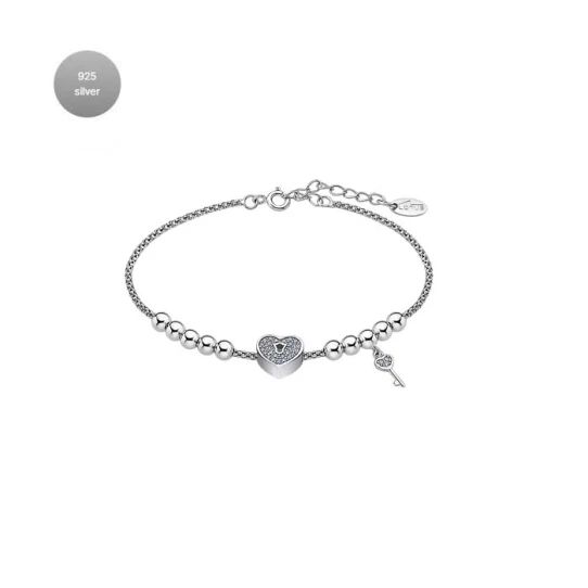 Дамски гривна от 925 Сребро - с форма Сърце - Цирконий - Сив