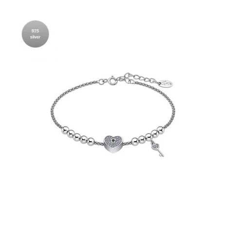 Дамски гривна от 925 Сребро - с форма Сърце - Цирконий - Сив