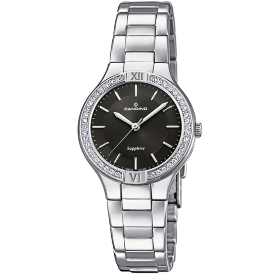 Дамски ръчен часовник с кварцов механизъм - корпус от Стомана - Стоманена верижка - цвят Черен Сив