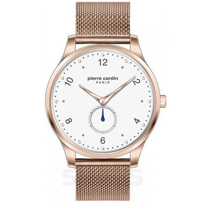 Мъжки ръчен часовник с кварцов механизъм - корпус от Стомана - Меш - цвят Бял Розово Злато