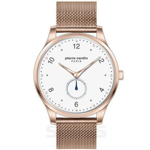 Мъжки ръчен часовник с кварцов механизъм - корпус от Стомана - Меш - цвят Бял Розово Злато