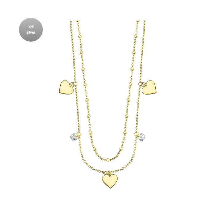 Дамски колие от 925 Сребро - с форма Сърце - Цирконий - Златно PVD покритие