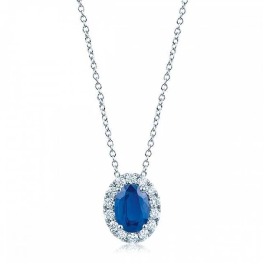 Дамски колие от 18K Злато Бяло - с форма - Сапфир Диаманти
