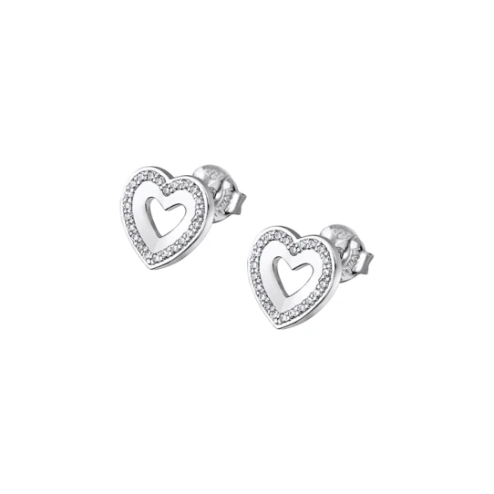 Дамски обеци от 925 Сребро - с форма Сърце - Цирконий - Сив