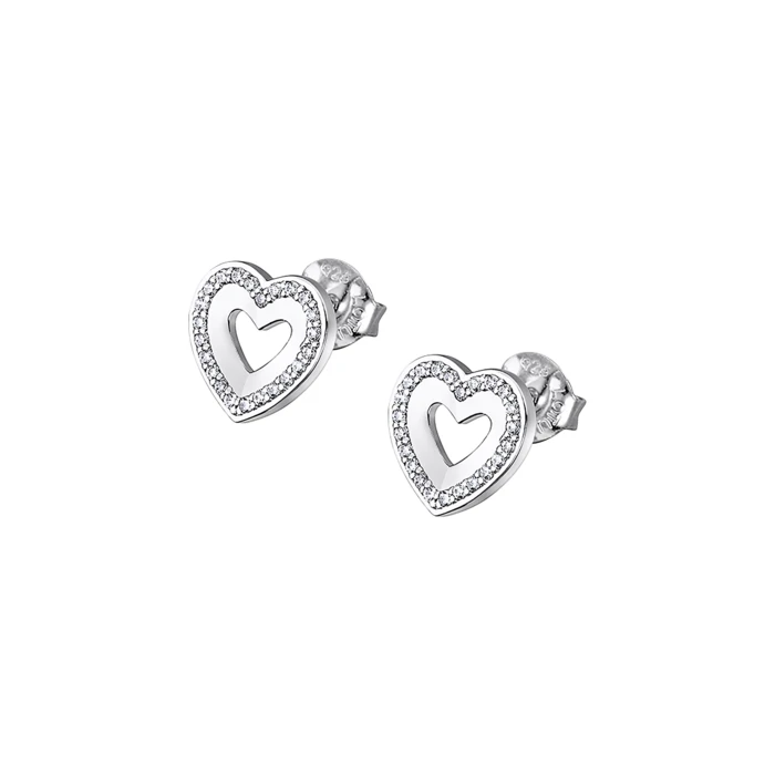 Дамски обеци от 925 Сребро - с форма Сърце - Цирконий - Сив