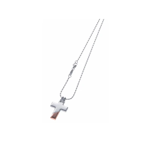 Мъжки колие от 316l Медицинска стомана - с форма Кръст - - PVD покритие от 18К розово злато