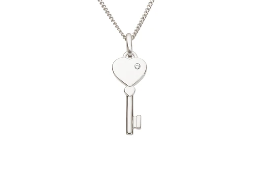 Дамски висулка от 14K Злато Бяло - с форма Ключ - Диаманти